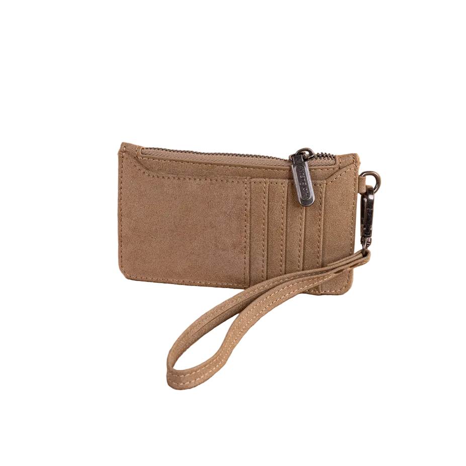 Wrangler Vintage Floral Velvet Printed Mini Zip Card Case Wristlet – Khaki
