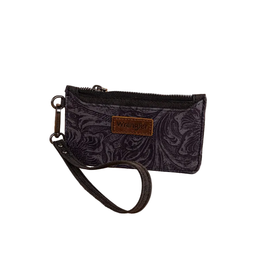 Wrangler Vintage Floral Velvet Printed Mini Zip Card Case Wristlet – Black