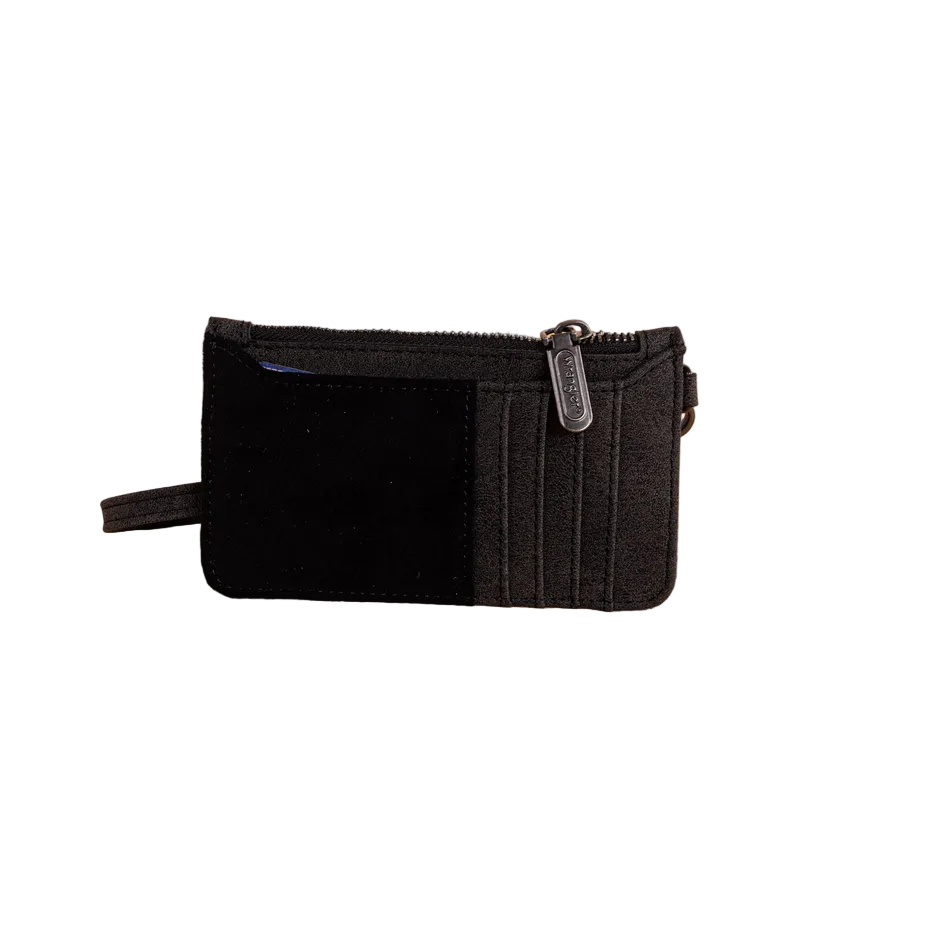 Wrangler Vintage Floral Velvet Printed Mini Zip Card Case Wristlet – Black