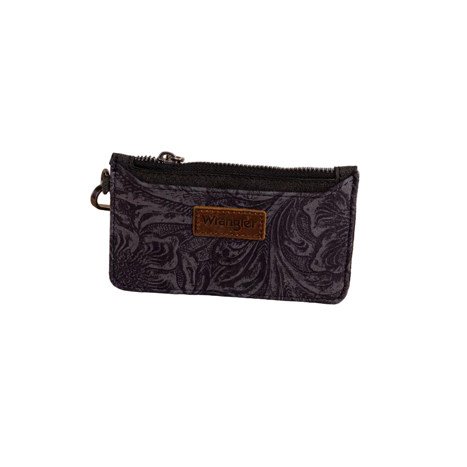 Wrangler Vintage Floral Velvet Printed Mini Zip Card Case Wristlet – Black