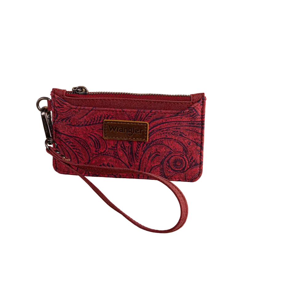 Wrangler Vintage Floral Velvet Printed Mini Zip Card Case Wristlet – Burgundy