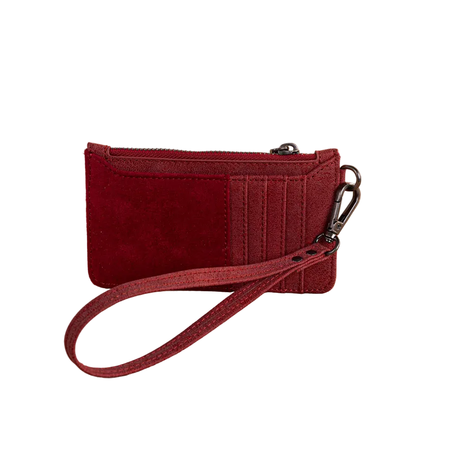 Wrangler Vintage Floral Velvet Printed Mini Zip Card Case Wristlet – Burgundy