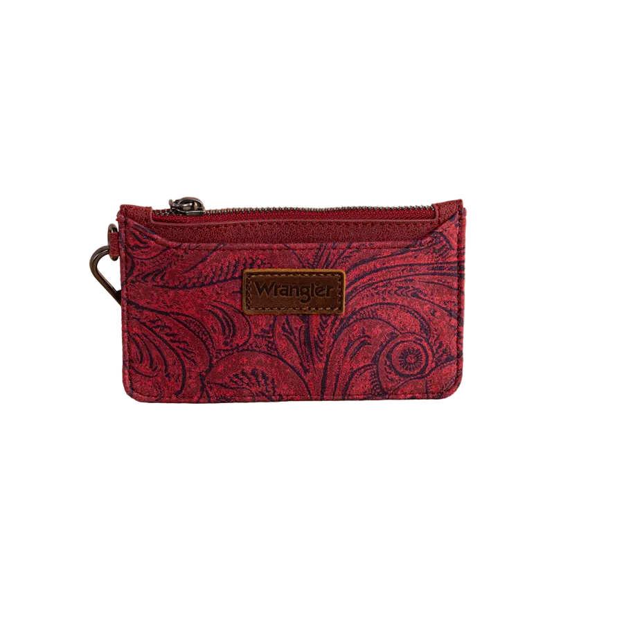 Wrangler Vintage Floral Velvet Printed Mini Zip Card Case Wristlet – Burgundy