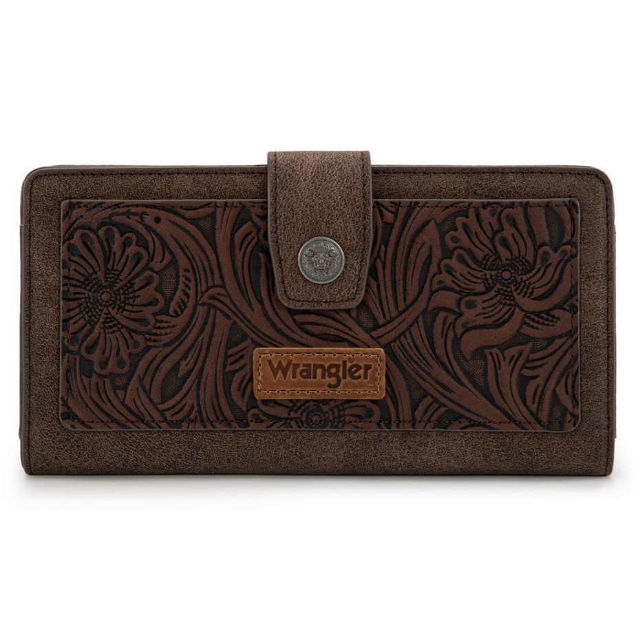 Wrangler Western Floral Tooled RFID Wallet – Coffee