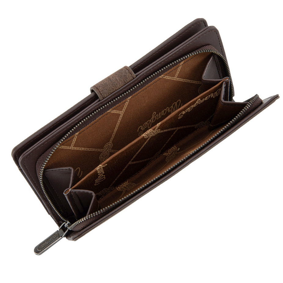 Wrangler Western Floral Tooled RFID Wallet – Coffee