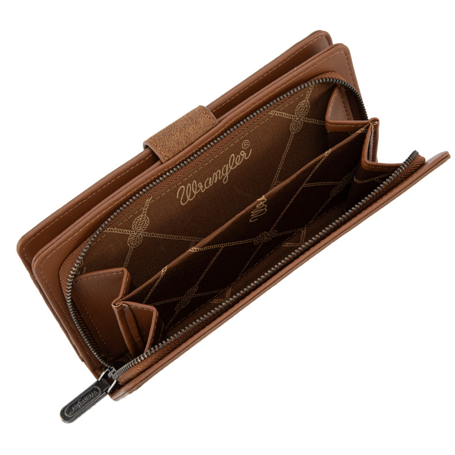Wrangler Western Floral Tooled RFID Wallet – Brown