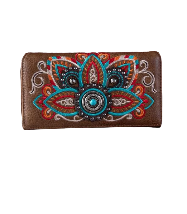 Montana West Embroidered Tribal Mandala Collection Wallet – Brown