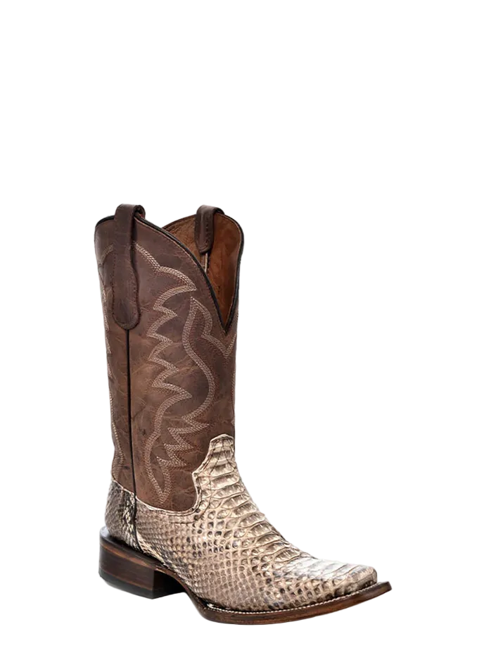 L5740 Natural Python Instep Brown Square Toe Cowboy Boot