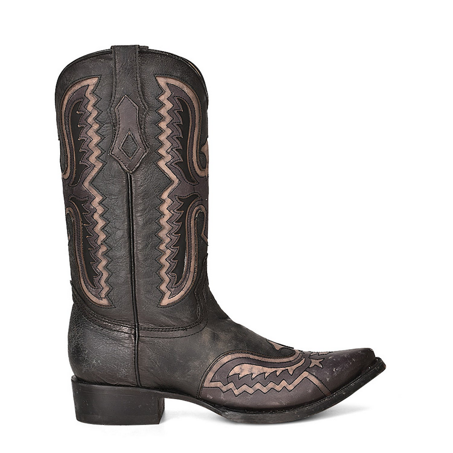C3988 Mens Black Eagle Inlay Emboidery Boot