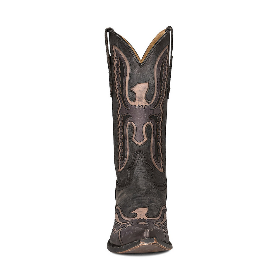 C3988 Mens Black Eagle Inlay Emboidery Boot