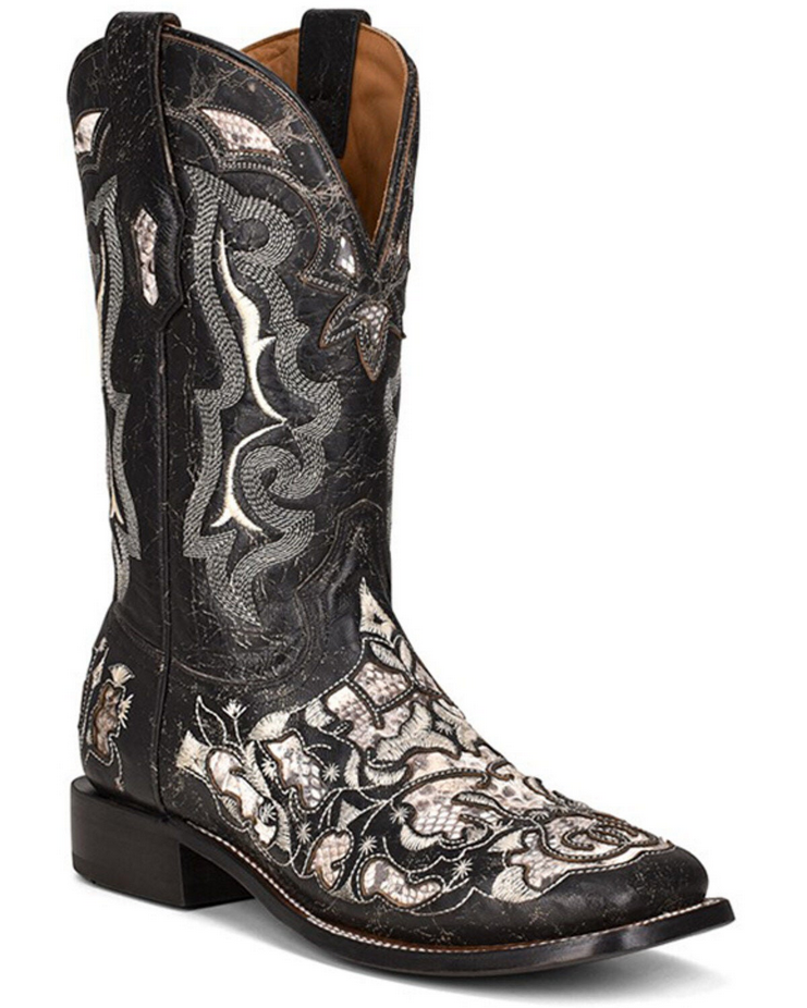 A4118 Men’s Black Bone Python Inlay Boot