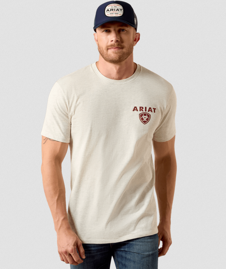 Ariat Men’s Trucker Freedom Flag T-Shirt – Oatmeal Heather