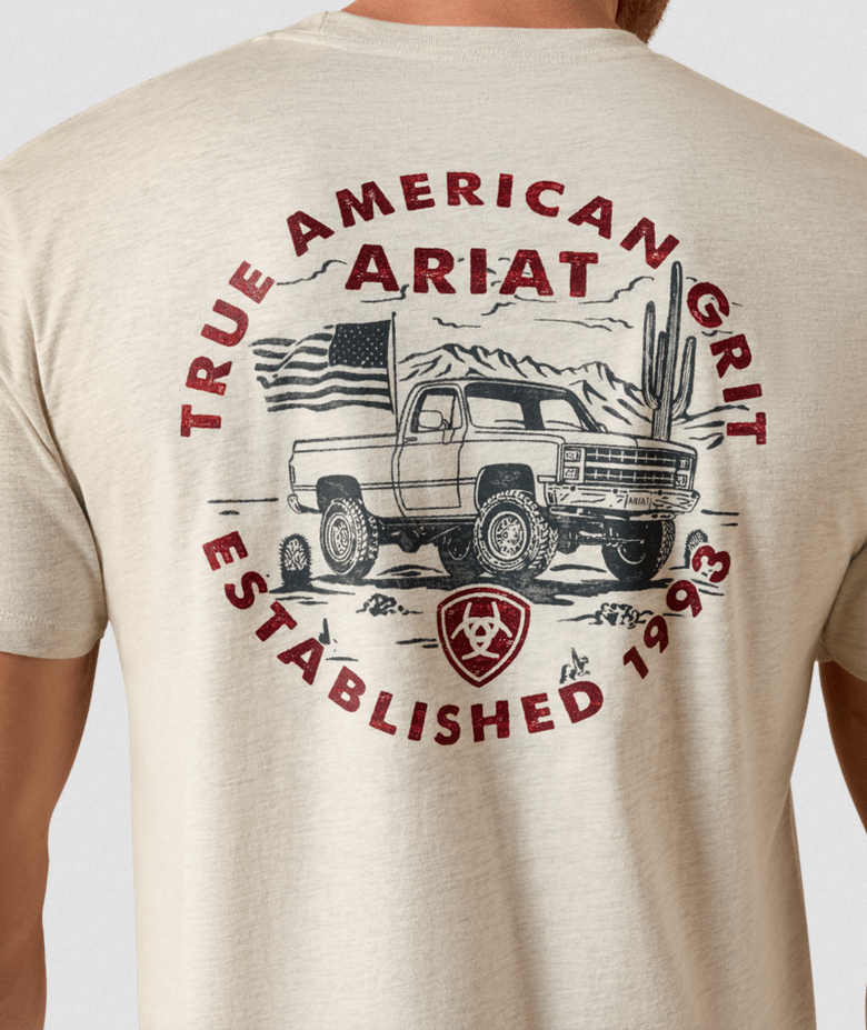Ariat Men’s Trucker Freedom Flag T-Shirt – Oatmeal Heather