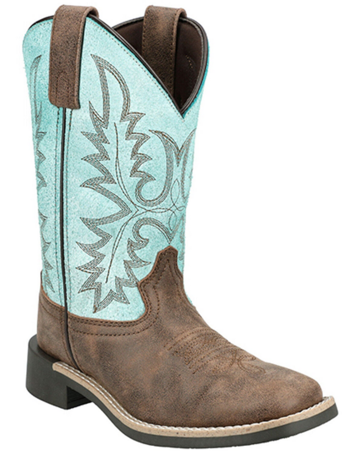 3408C Kids Rustic Rider Brown Turquoise Western Boot