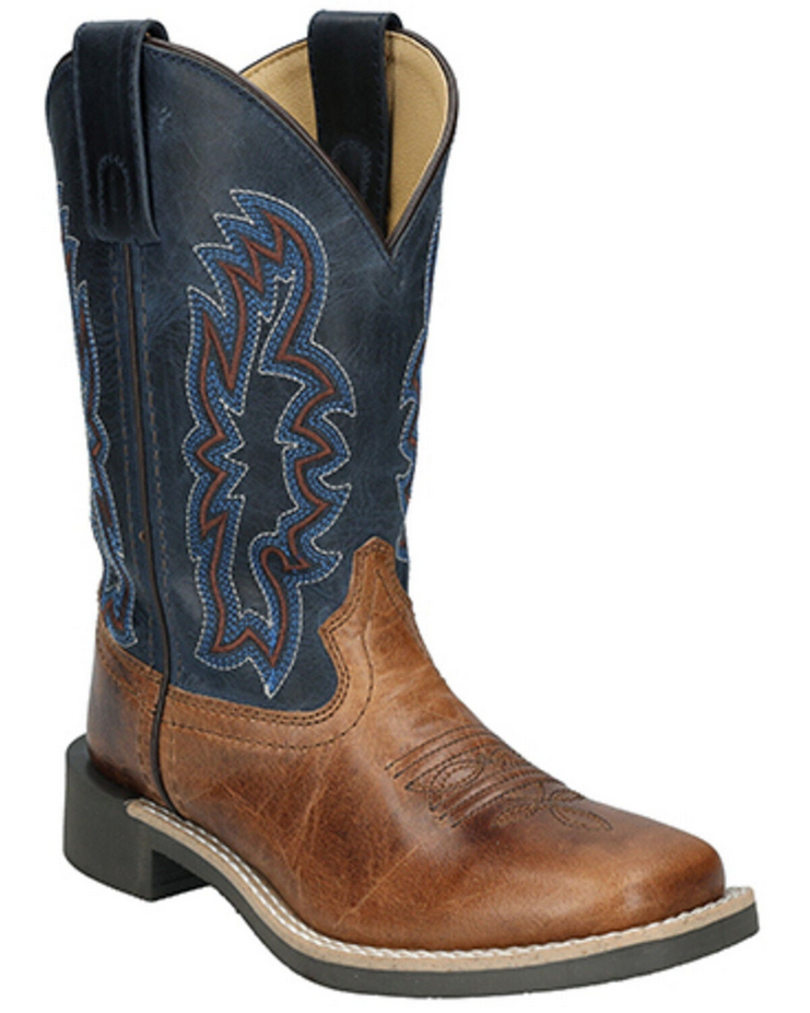 3509Y Youth Rustler Brown Wax Distressed Navy Western Boot