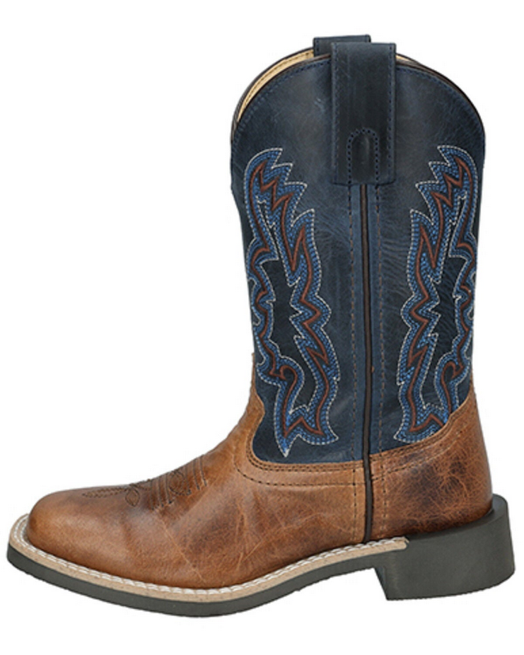 3509Y Youth Rustler Brown Wax Distressed Navy Western Boot