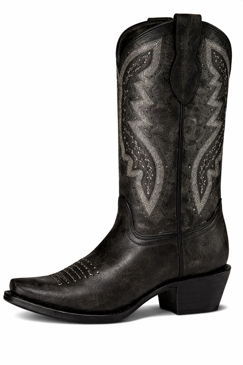 J8006 Kid’s Black Embroidered & Studded Snip Toe Boot