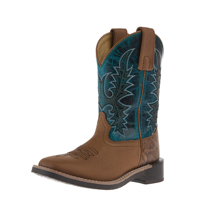 5928C Kid's Tan Vamp Turquoise Top Western Boot