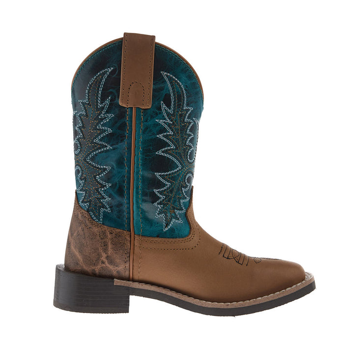 5928C Kid's Tan Vamp Turquoise Top Western Boot