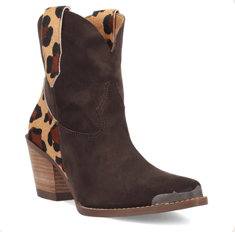 Texas Charm Suede Leather Bootie - Brown Leopard