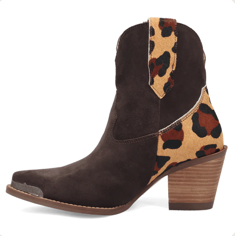 Texas Charm Suede Leather Bootie - Brown Leopard
