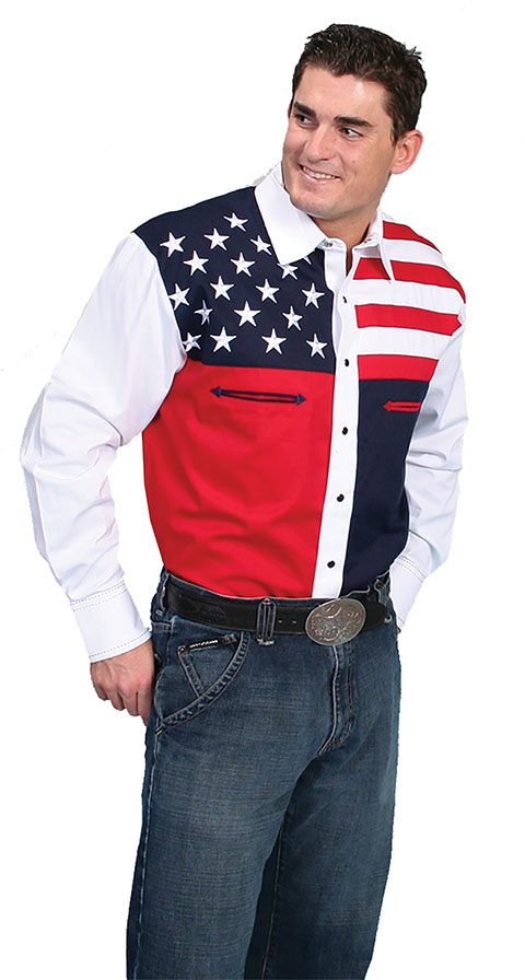 Scully Mens Red, White, and Blue Color Block Shirt