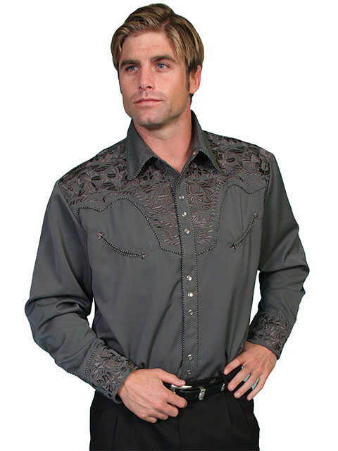 Scully Men's Floral Tooled Shirt
