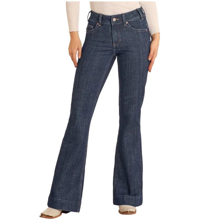 Rock & Roll Diamond Belt Loop Mid-Rise Trouser