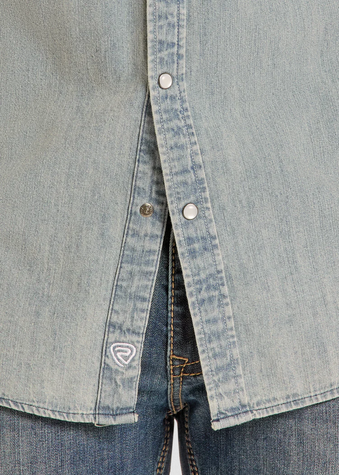 Slim Fit Medium Wash Denim Snap Shirt