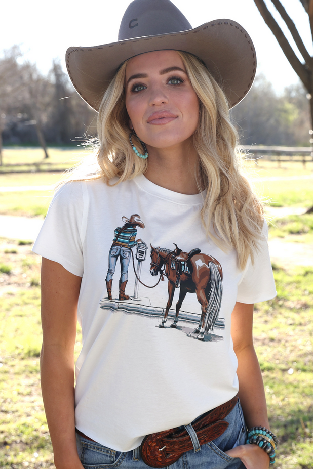 Cruel Women’s Horse & Rider Graphic Crop Tee – White