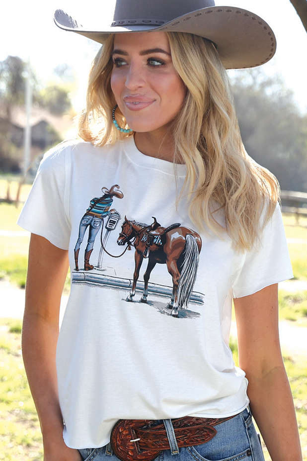 Cruel Women’s Horse & Rider Graphic Crop Tee – White