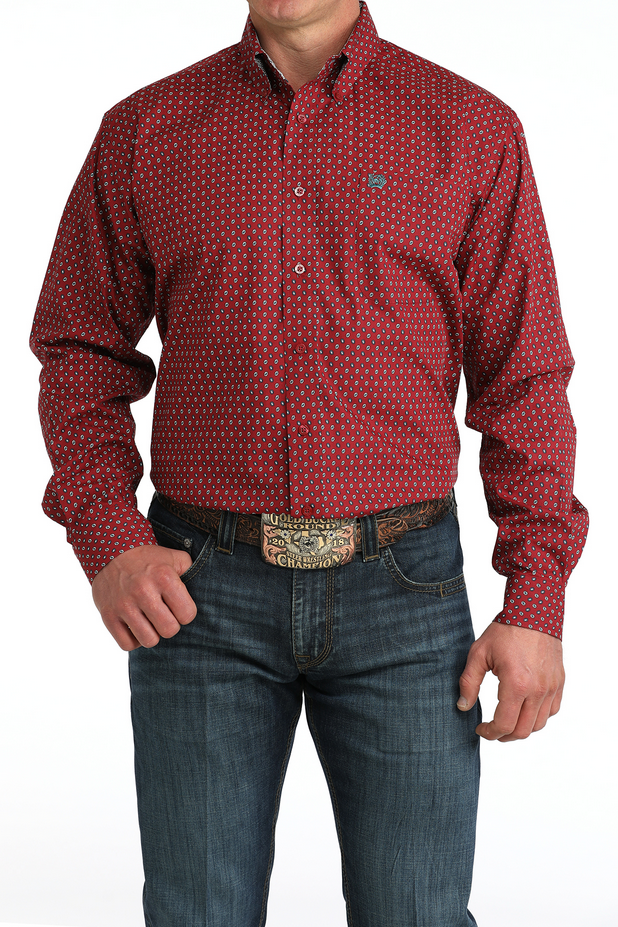 Cinch Men’s Classic Fit Geometric Print Button-Down Western Shirt