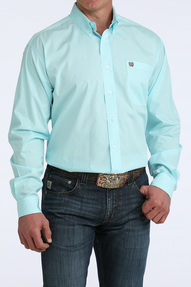 Men’s Classic Fit Blue Geometric Button-Down Western Shirt