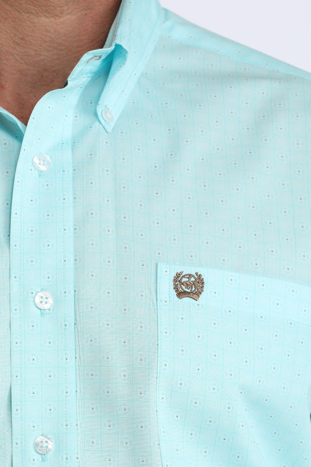 Men’s Classic Fit Blue Geometric Button-Down Western Shirt