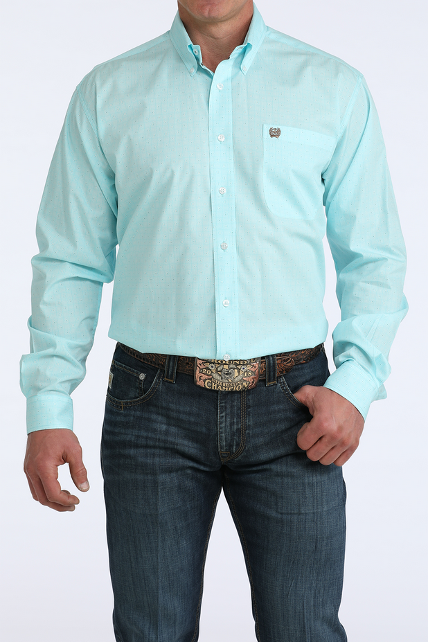 Men’s Classic Fit Blue Geometric Button-Down Western Shirt