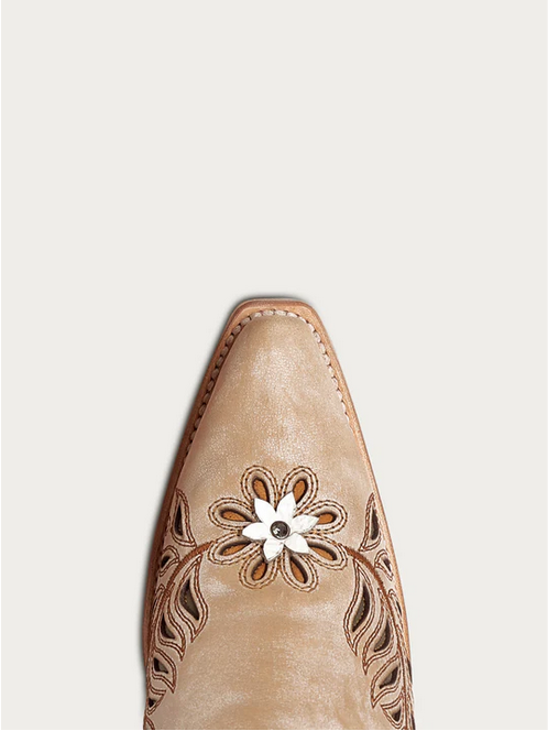 Z5429 - WOMEN'S STRAW LASER, FLOWERS AND BIRDS INLAY AND CRYSTALS TALL TOP SNIP TOE COWBOY BOOT