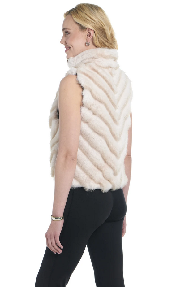 Zip Front Faux Fur Vest W/ Microsuede Trim