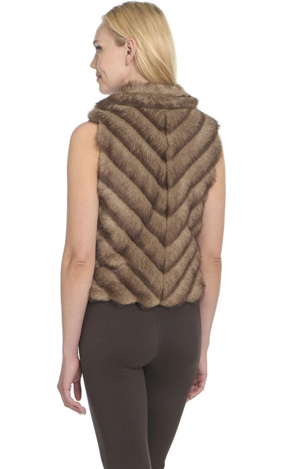 Zip Front Faux Fur Vest W/ Microsuede Trim