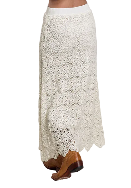 Cream Crochet Midi Skirt