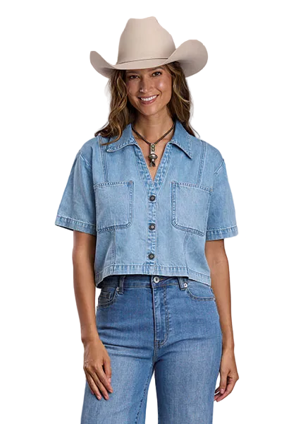 Denim Crop Short Sleeve Shirt