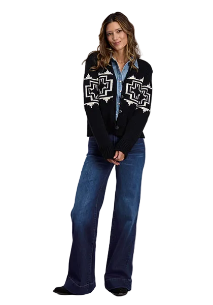 Black Aztec Button Front Cardigan Sweater