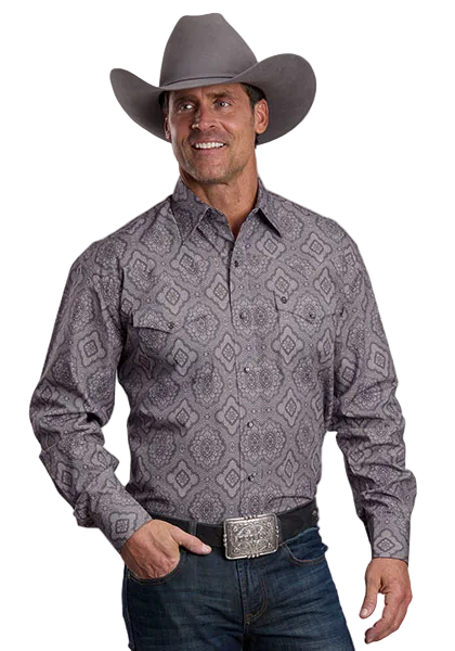 Grey Medallion Paisley Snap Shirt