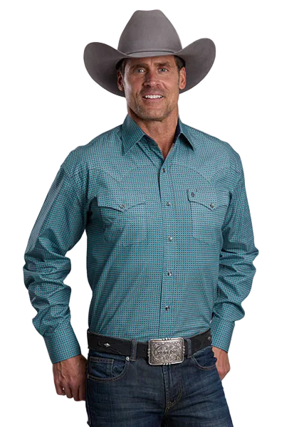Turquoise Geo Print Snap Shirt