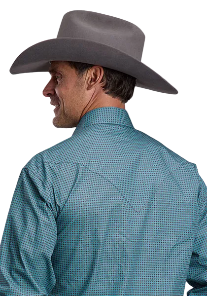 Turquoise Geo Print Snap Shirt