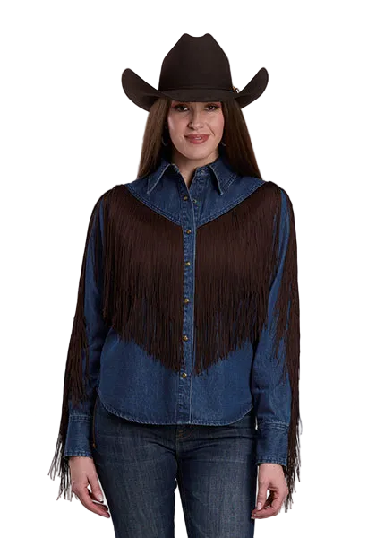 Denim Fringe Western Blouse