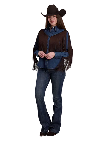 Denim Fringe Western Blouse
