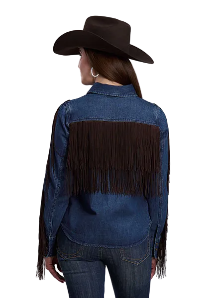 Denim Fringe Western Blouse