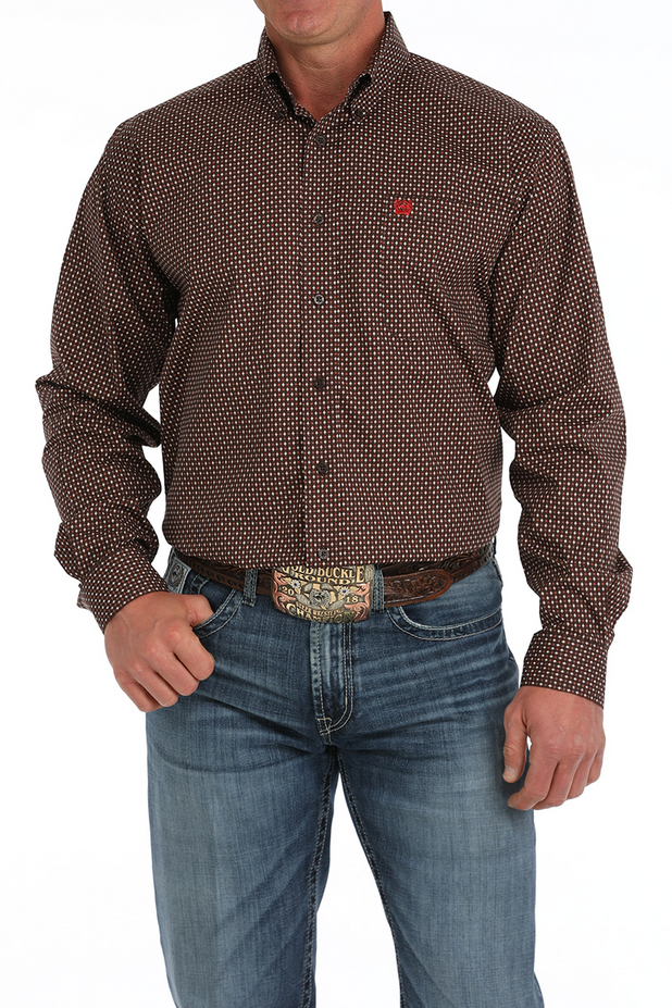 Men's Long Sleeve Geometric Print Shirt