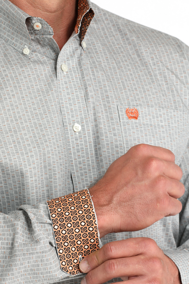 Mens Long Sleeve Geometric Print Shirt