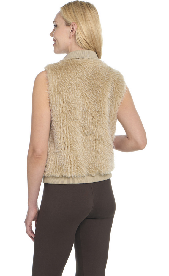 Zip Front Faux Fur Vest W/ Knit Trim